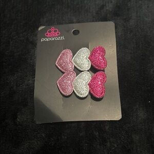 Paparazzi Glittering Pink and Silver Heart Earrings